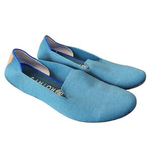 Rothys The Loafer Teal Blue Knit Sustainable Flats Womens 9.5 Striped Heel